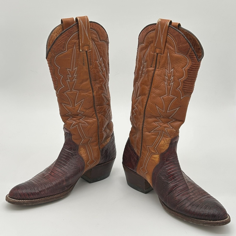 Vintage Nocona Teju Lizard Skin Western Cowboy Boots Men's 8.5  D Made in Spain - Picture 2 of 12